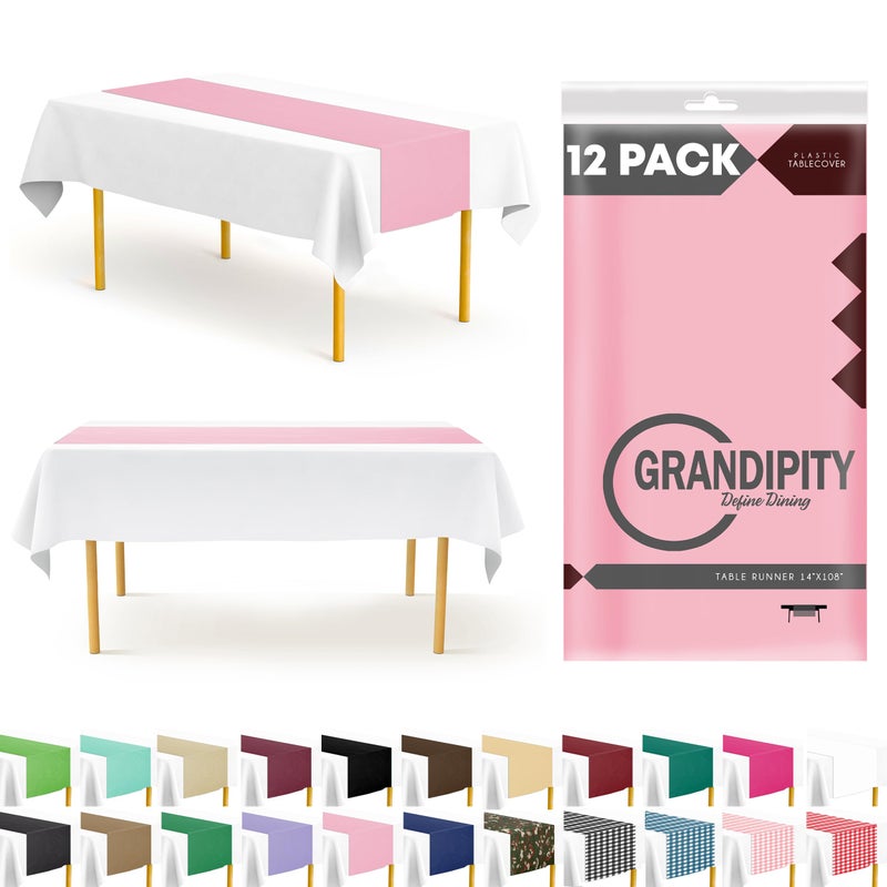 Grandipity Pink 12 Pack Premium Disposable Plastic Table Runner 14 x 108 Inch. Table Runner for Dinner Parties & Events by Grandipity - Image 1